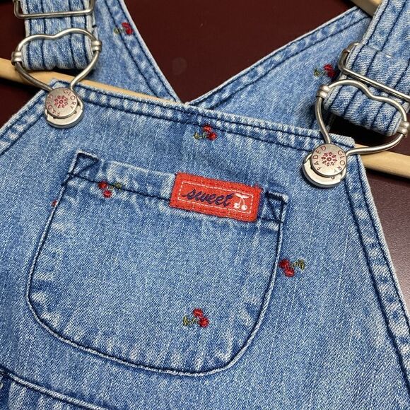 FADED GLORY Embroidered Cherry Denim Baby Overalls - Picture 2 of 9